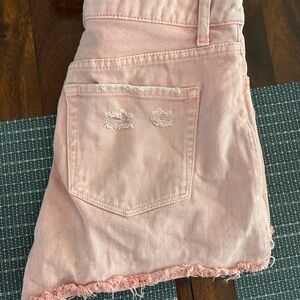 Pink Distressed Denim Shorts